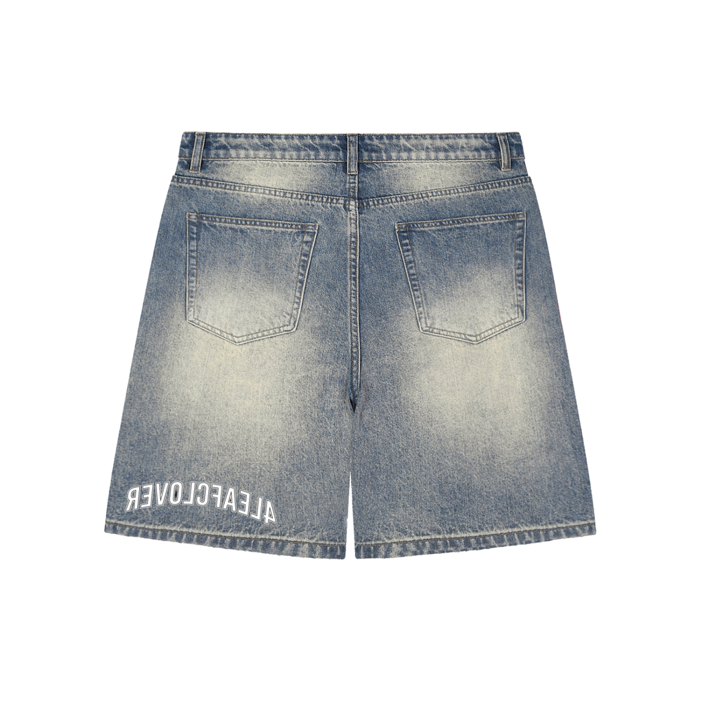 Faded Distressed Baggy 4leafclover Denim Shorts