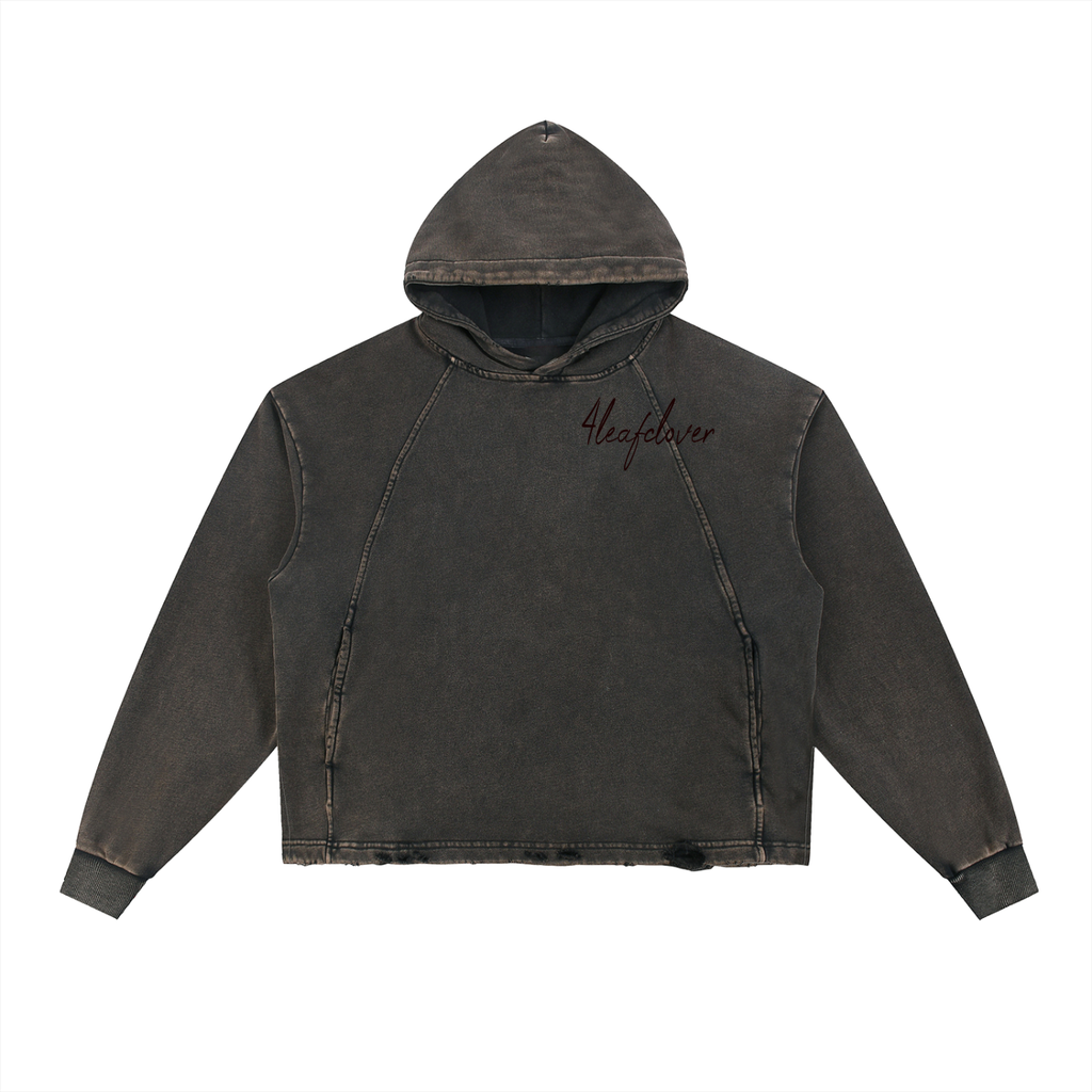 4leafclover Vintage Washed Frayed-Hem Hoodie