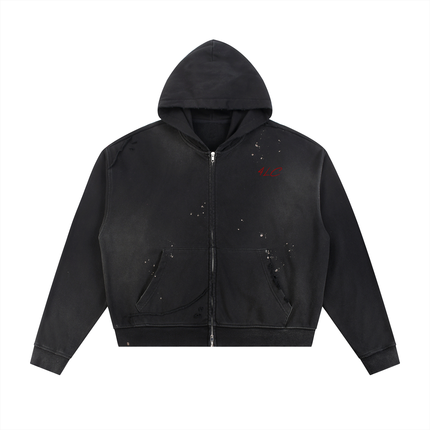 4LC Frayed Raw Edge Fleece Zip Hoodie