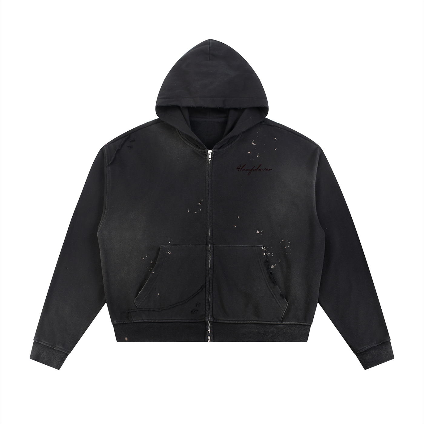 4leafclover Raw Edge Fleece Zip Hoodie