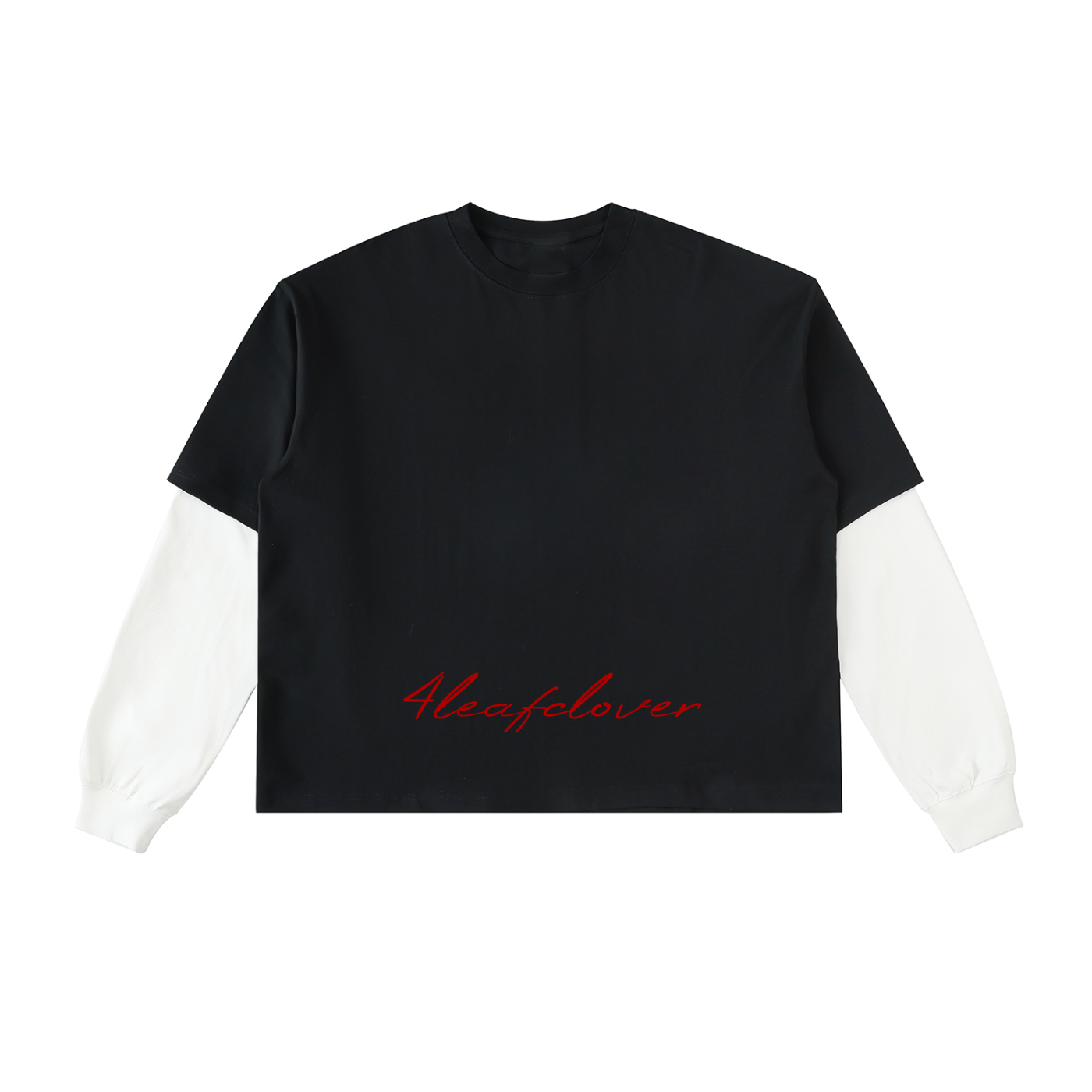 4leafclover Layered Contrast Sleeve Cotton T-Shirt