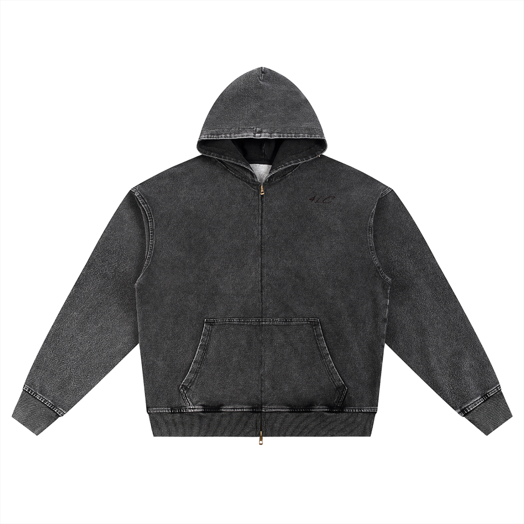 4LC Snow Wash Oversized Zip-Up Hoodie