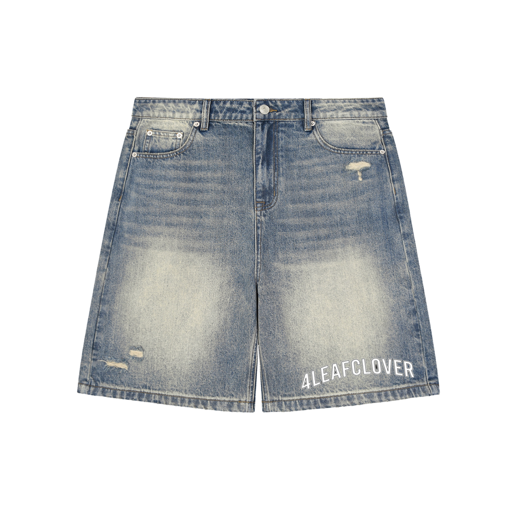 Faded Distressed Baggy 4leafclover Denim Shorts