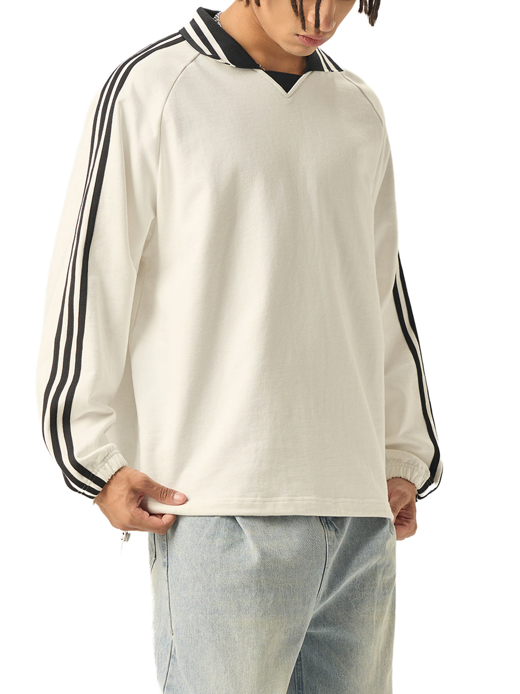 4lC Striped Lapel Collar Sweatshirt