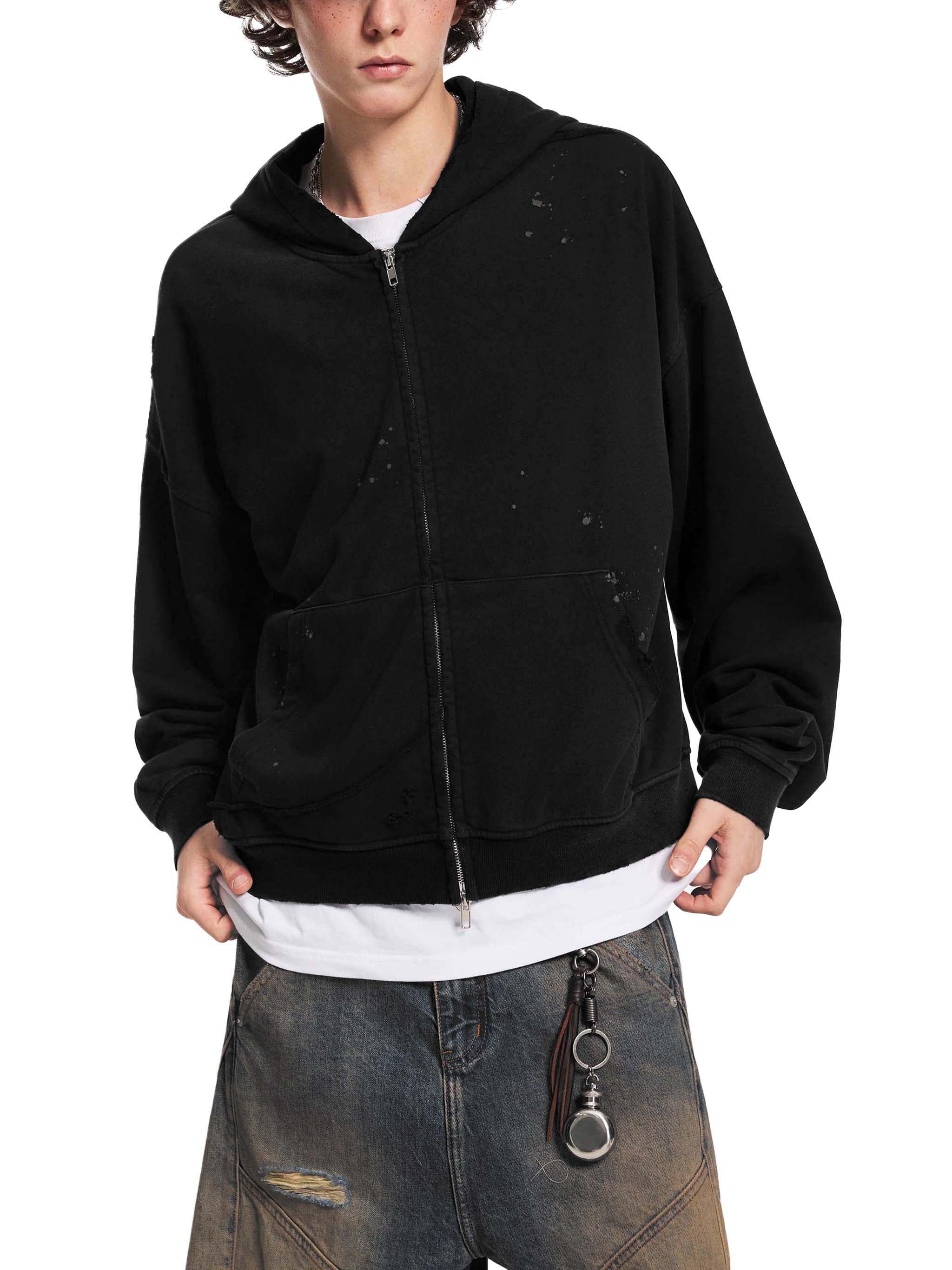 4leafclover Raw Edge Fleece Zip Hoodie